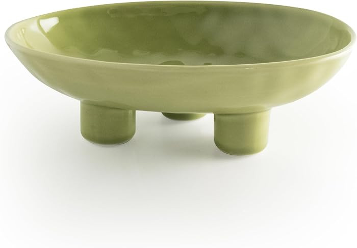 Three-Leg Ceramic Fruit Bowl, 10 Inch Oval Serving Dish for Kitchen Counter, Candy or Key Holder, Home Decor Accent Beige Green | Amazon (US)