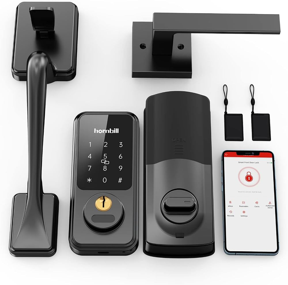 Keyless Entry Door Lock with Handle, Hornbill Smart Front Door Lock Set, Electronic Keypad Deadbo... | Amazon (US)