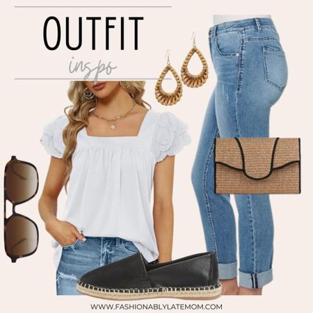 Outfit inspo! 
Fashionablylatemom 
Straight legged jeans 
Sunglasses 
Earrings 

#LTKshoecrush #LTKstyletip