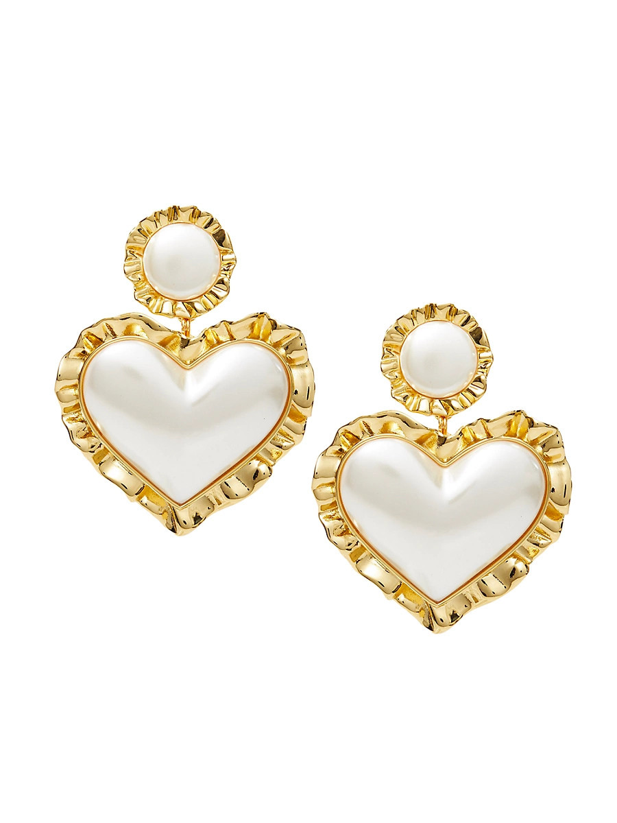 Women's 14K Gold-Plated & Resin Heart Drop Earrings - Pearl | Saks Fifth Avenue