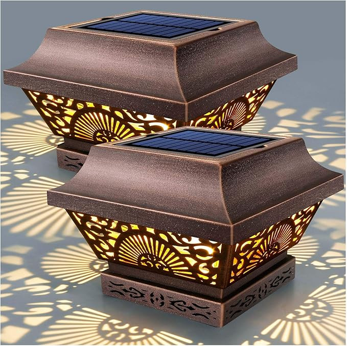 DenicMic Solar Post Lights 2 Pack Post Cap Solar Lights Outdoor Waterproof Metal 25 Lumen Warm Wh... | Amazon (US)