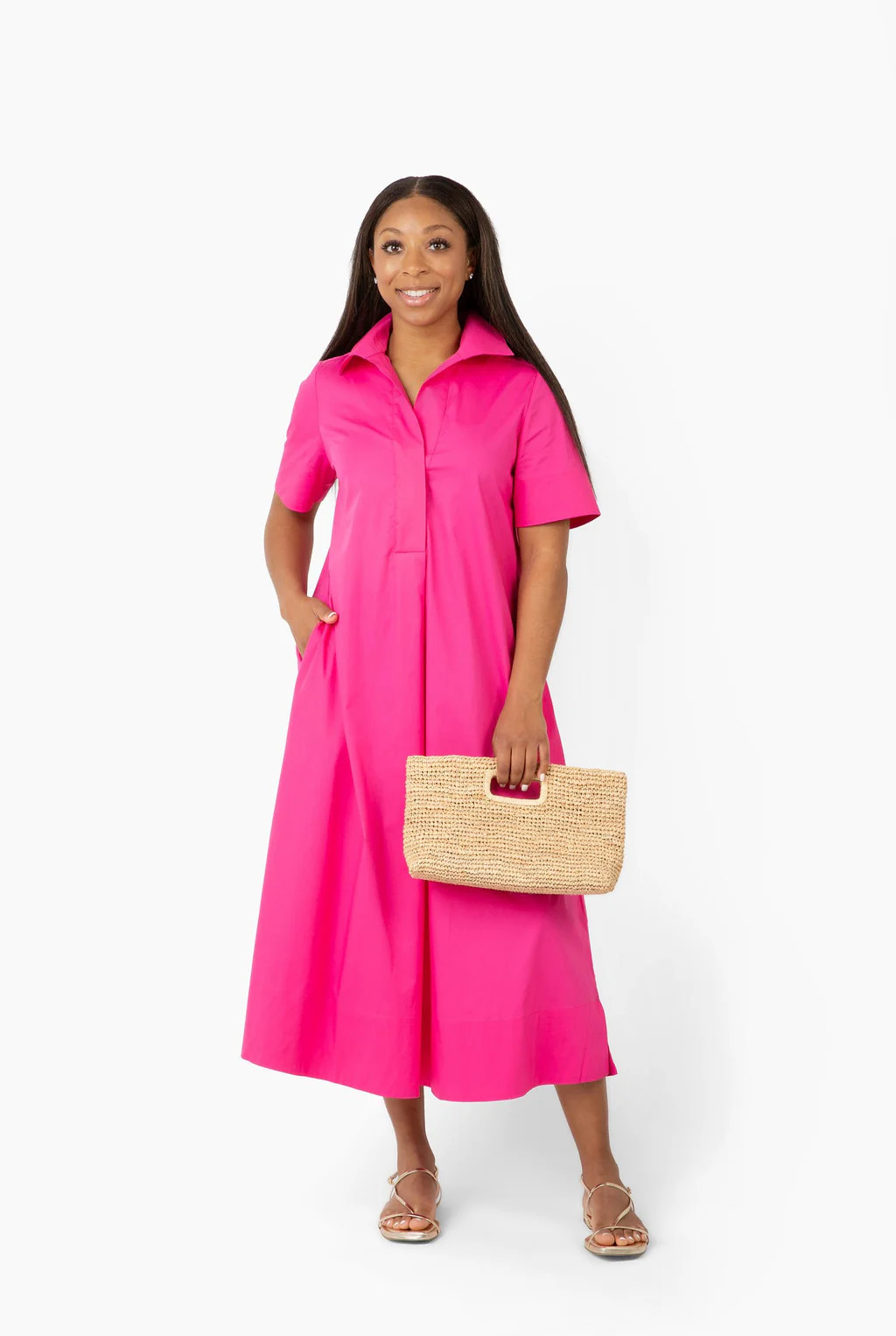 Weekender Caftan Short Sleeve Lounge Dress - Island Pink | Quiet Culture