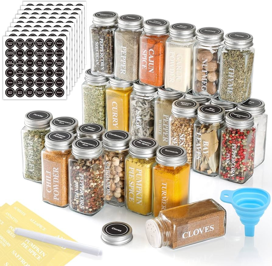 AOZITA 36 Pcs Glass Spice Jars with Spice Labels - 4oz Empty Square Spice Bottles - Shaker Lids a... | Amazon (US)