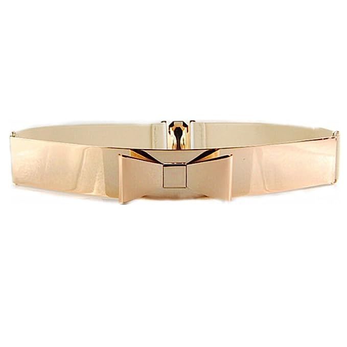 Lowpricenice Women Fashion Gold Metal Keeper Metallic Big Mirror Bow Wide Obi Belts | Amazon (US)