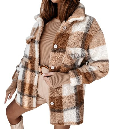 KmaiSchai Chaqueta Para Mujer Women S Autumn Winter Long Sleeve Double Pocket Plaid Coat Maternity W | Walmart (US)