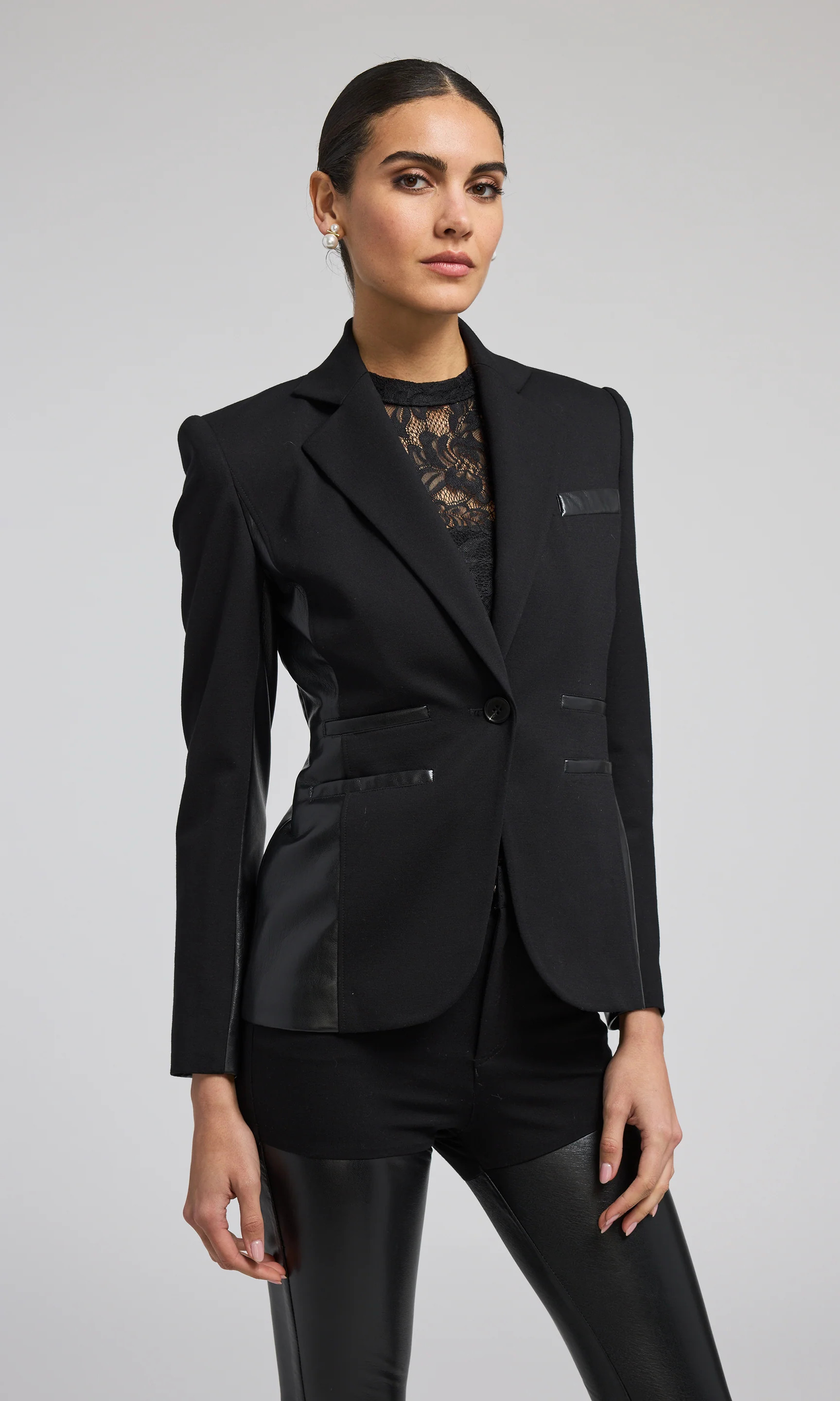 Gayle Vegan Leather Combo Blazer | Generation Love