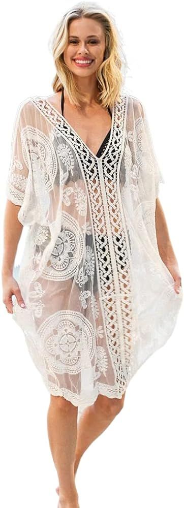 Formery Lace Swimwear Cover Up Swimsuit Bikini Beach Bathing Suit Coverup Hollow Out Crochet Suit... | Amazon (US)