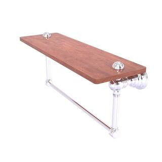 Clearview 16 in. W x 7 in. H x 5.54 in. D Brass Rectangular Wood Shelf Integrated Towel Bar in Satin Chrome | The Home Depot