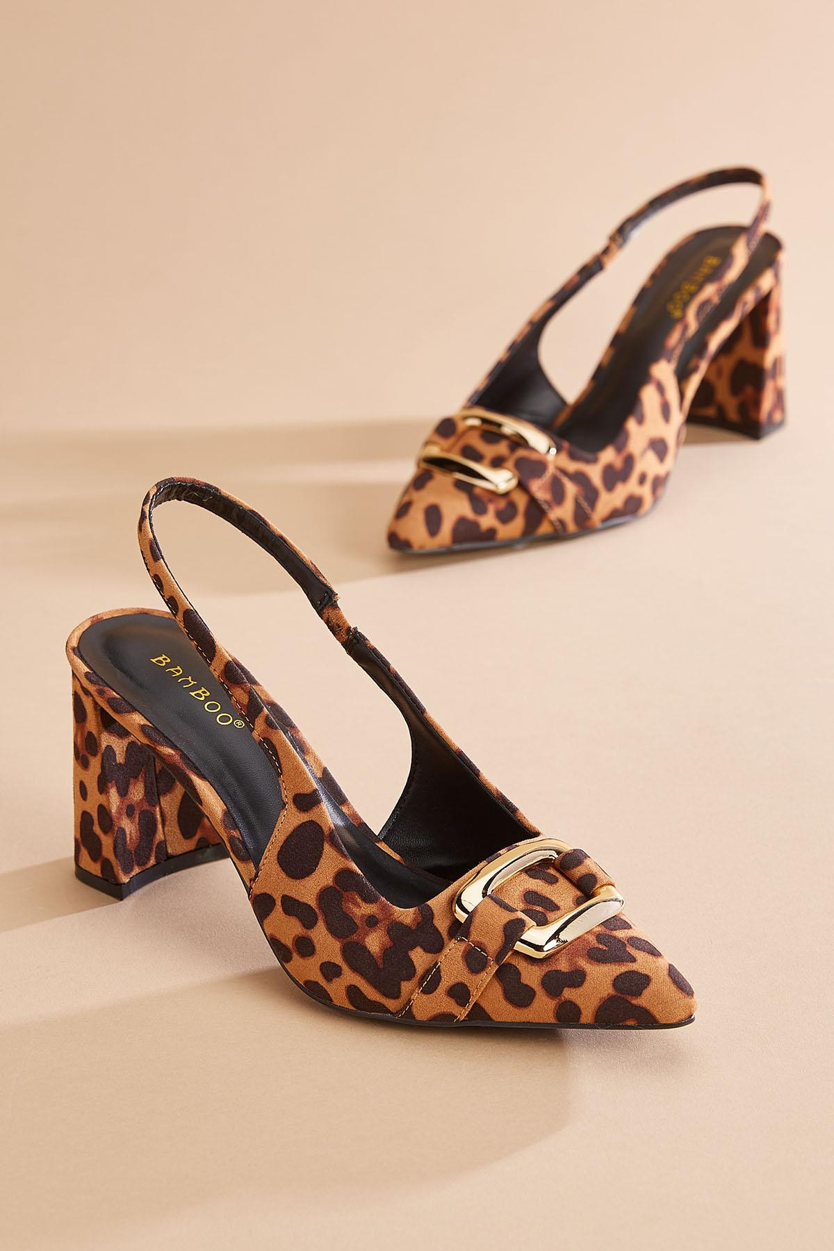 leopard buckle slingback heels | Versona