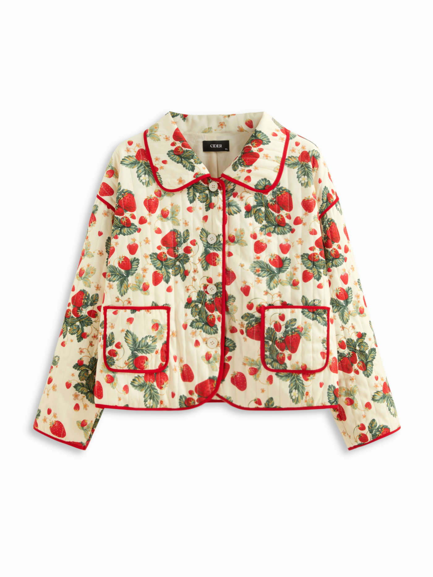 Strawberry Contrasting Binding Collar Quilted Puffer Jacket Curve & Plus... | Cider