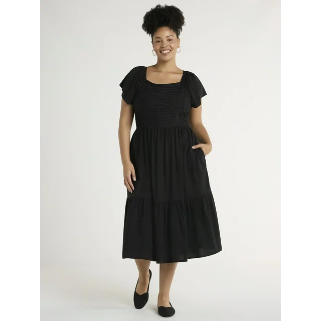 Terra & Sky Women's Plus Flutter Sleeve Midi Dress, Sizes 0X-5X - Walmart.com | Walmart (US)
