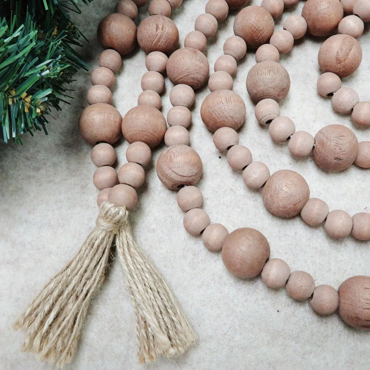 Holiday Time Wood Bead Garland with Natural Tassels, 9' | Walmart (US)