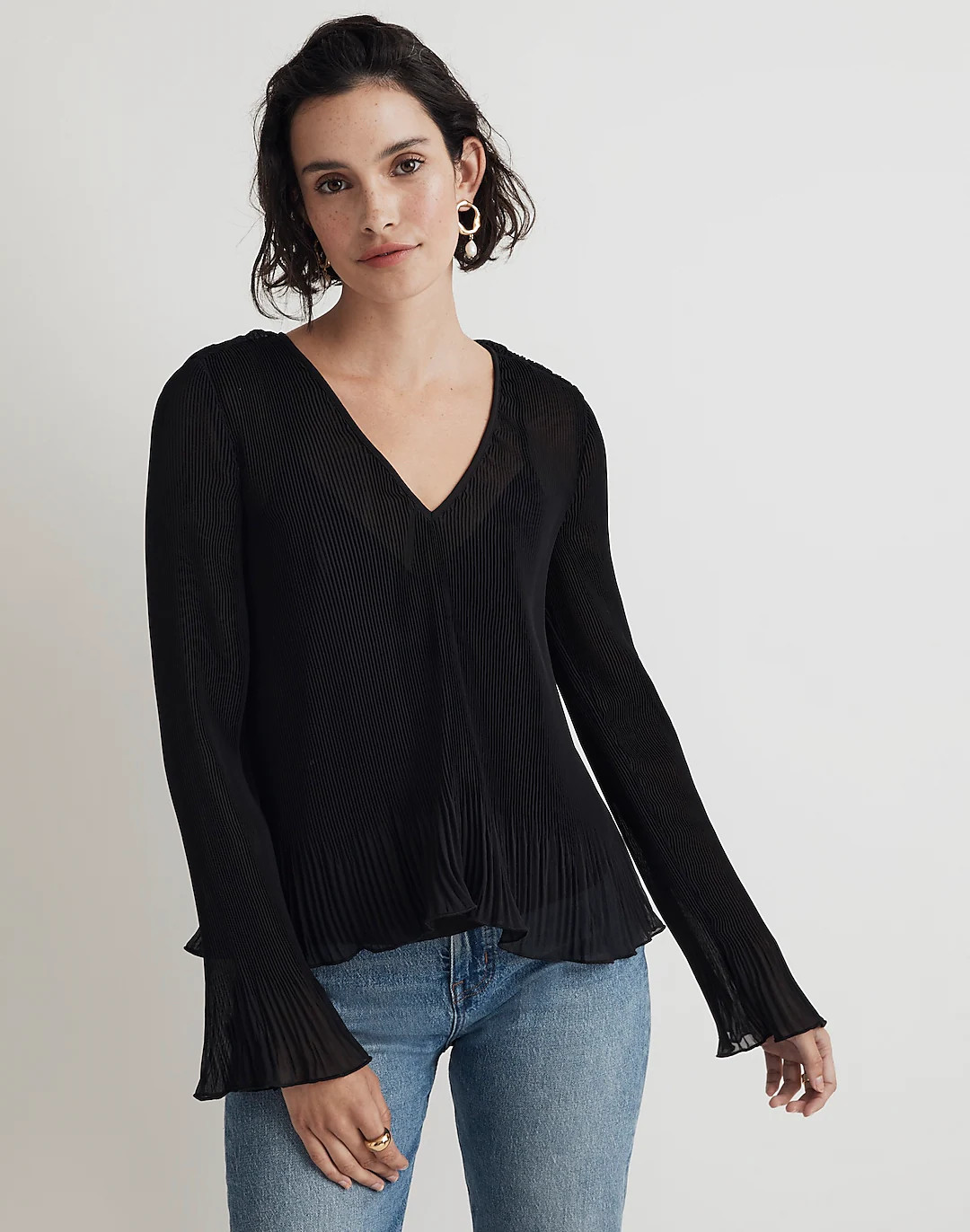 Pleated Flare-Sleeve Top | Madewell