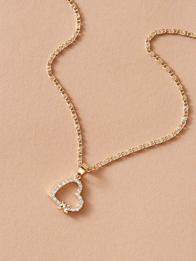 1pc Rhinestone Decor Heart Charm Necklace | SHEIN