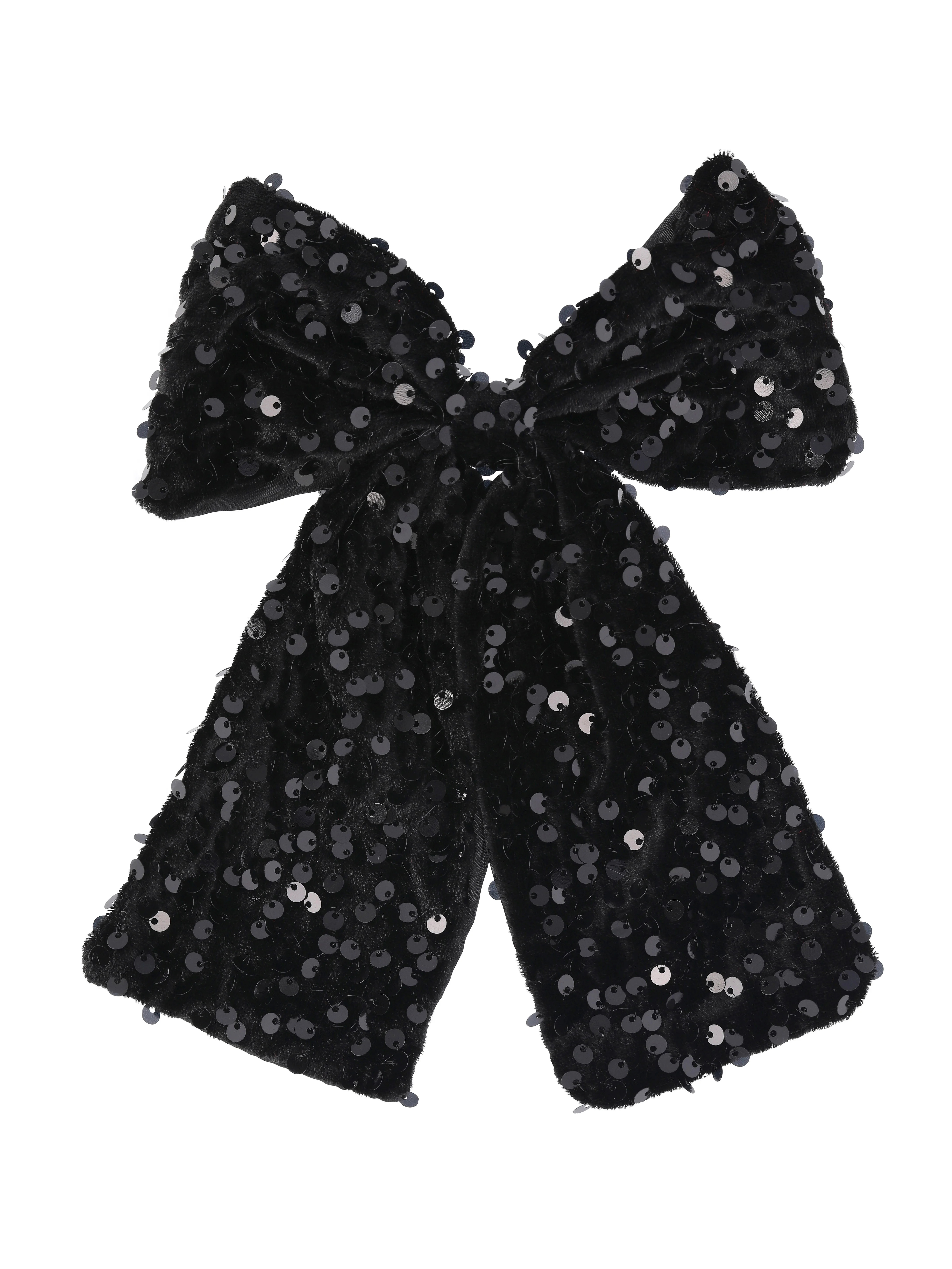 Wonder Nation Girls Velvet Sequin Bow Hair Clip, Black | Walmart (US)