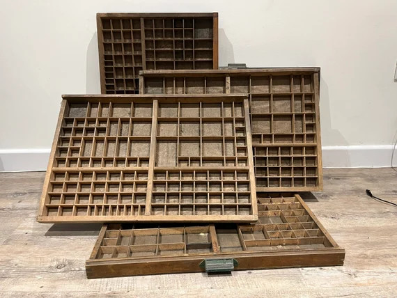 Vintage French Letter Press Printer Tray Type Case Wood - Etsy | Etsy (US)