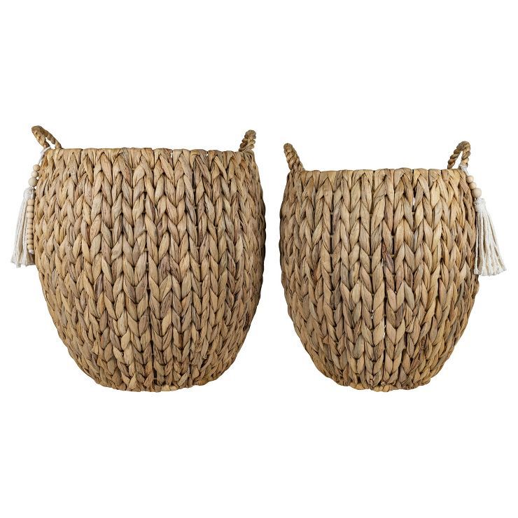 Set of 2 Braided Baskets Water Hyacinth, Metal, Wood & Cotton - Foreside Home & Garden | Target