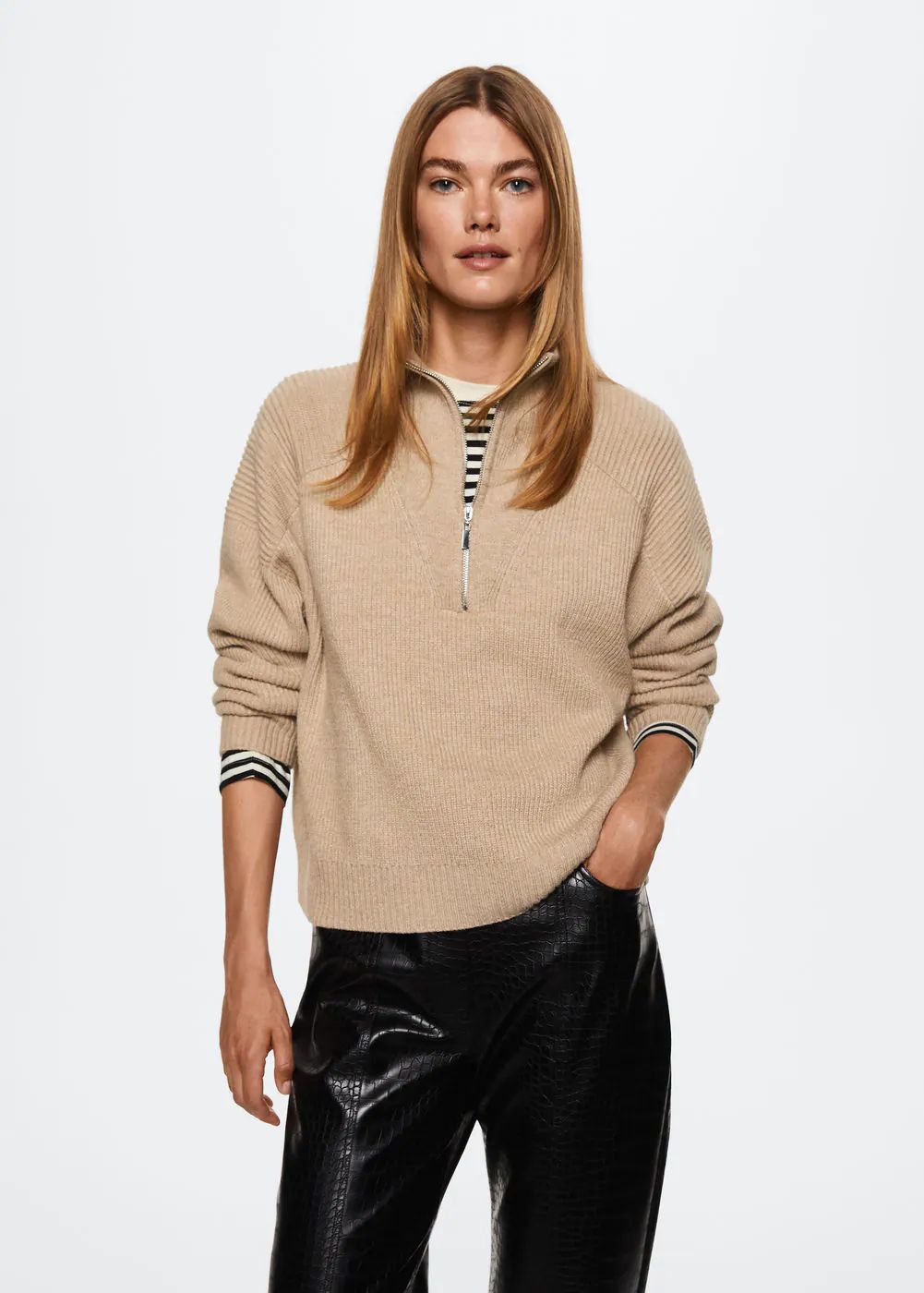 Zipped high collar sweater -  Women | Mango USA | MANGO (US)