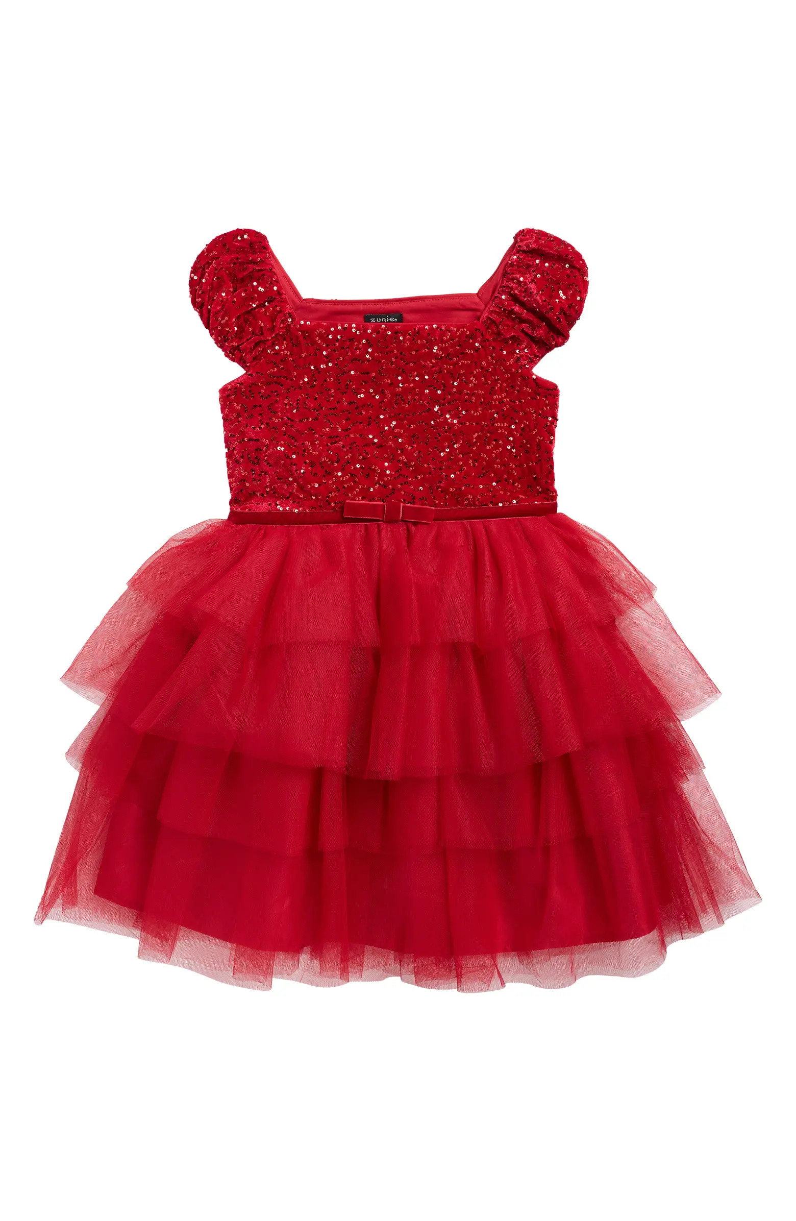 Zunie Kids' Sequin Bodice Cap Sleeve Tiered Mesh Party Dress | Nordstrom | Nordstrom
