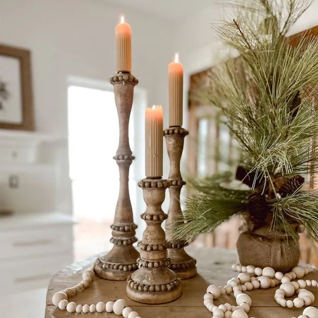Beaded Taper Candle Holders Set of 3 | Antique Farm House
