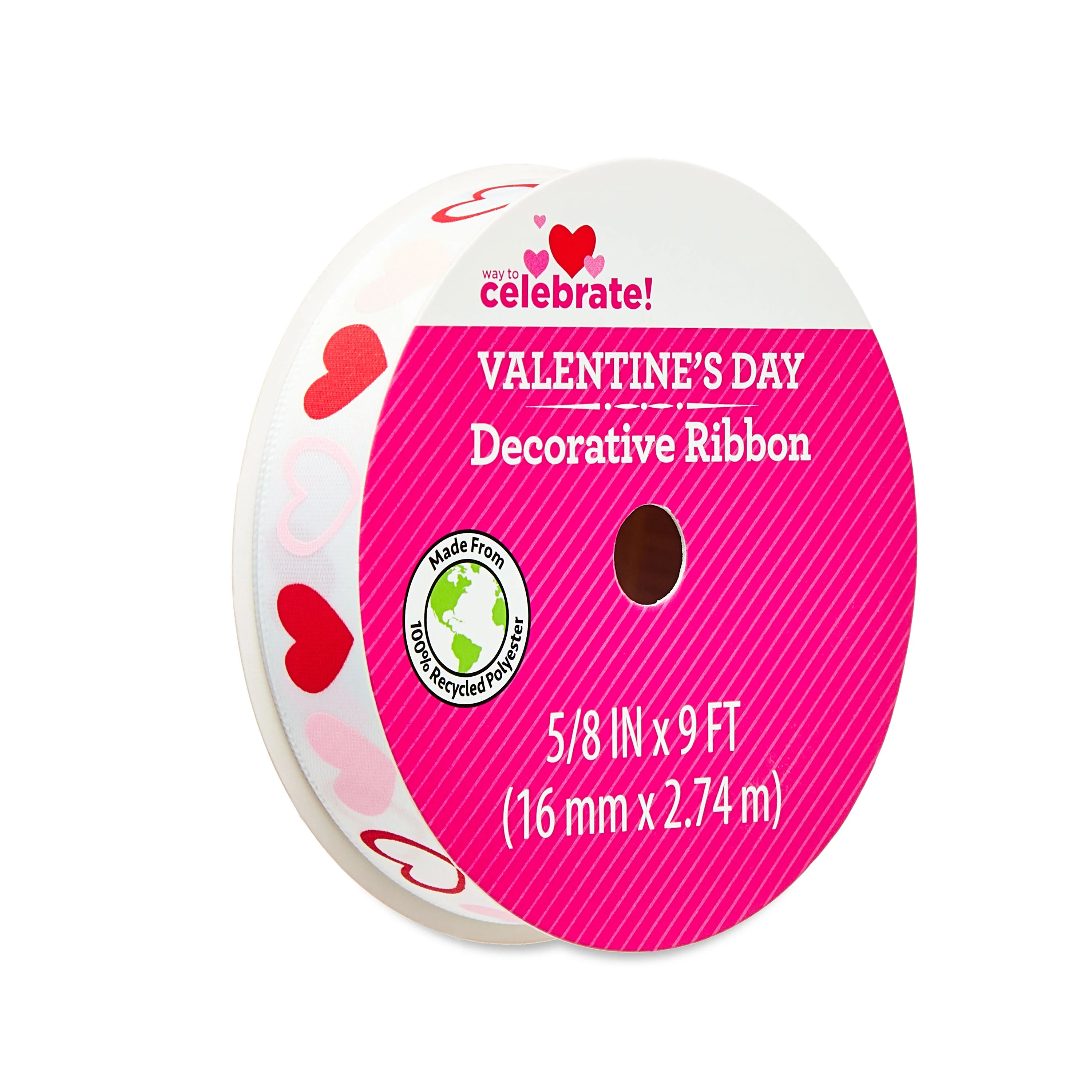 Valentine's Day Red & White Heart Decorative Ribbon, 5/8 in x 9 ft, by Way To Celebrate | Walmart (US)