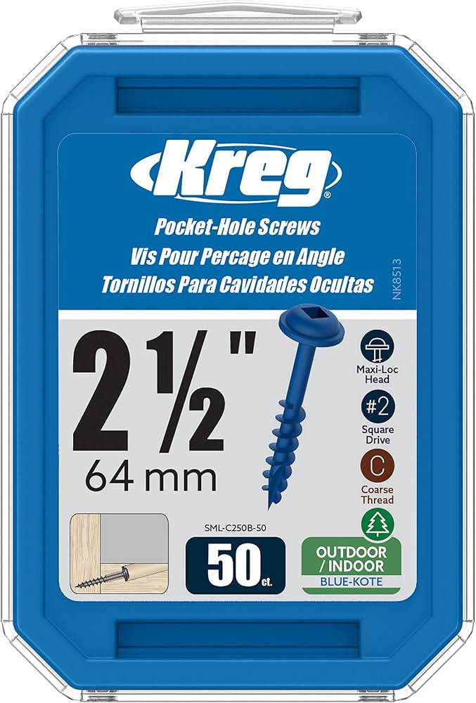 Kreg SML-C250B-50 Blue Kote Pocket Screws, 2 1/2-Inch, Coarse Thread, Maxi-Loc Head (50 Count) | Amazon (US)