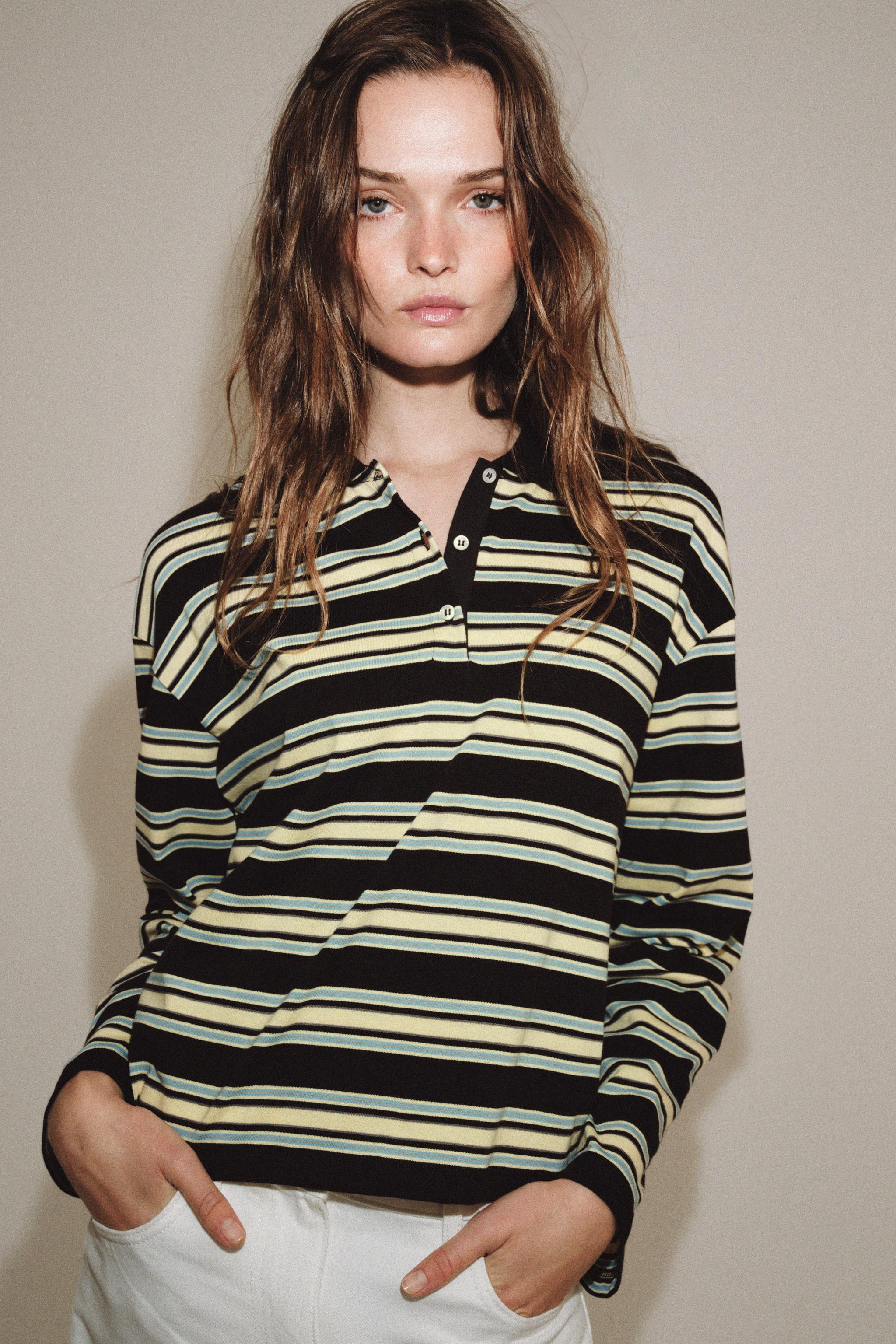 STRIPED LONG SLEEVE POLO SHIRT | Zara UK