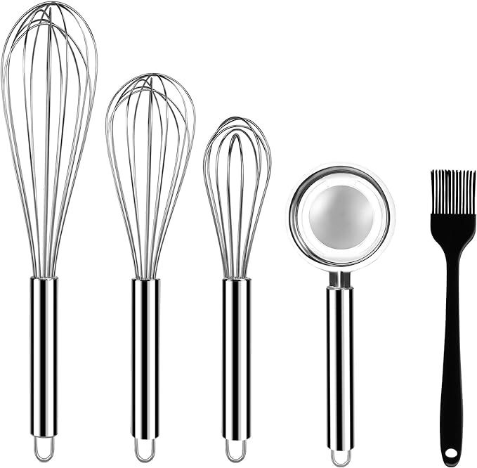 Stainless Steel Whisks, ONME 3 Pack Kitchen Whisks with Stainless Steel Egg Separator and Silicon... | Amazon (US)