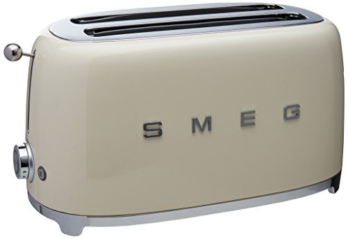 SMEG 4 Slice Toaster TSF02, Long Slot Toaster with Wide Slots for Bagels & Artisan Bread, Retro Stainless Steel, 6 Browning Levels, Defrost Reheat Bagel Functions, 1400W - (Cream) | Amazon (US)