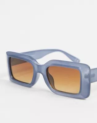 ASOS DESIGN recycled frame mid square sunglasses with bevel in blue | ASOS (Global)