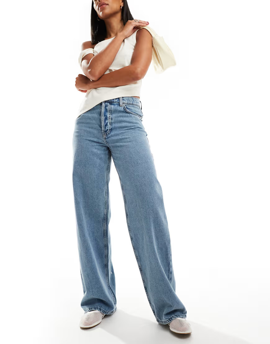Mango slouchy straight leg jeans in light blue wash | ASOS (Global)