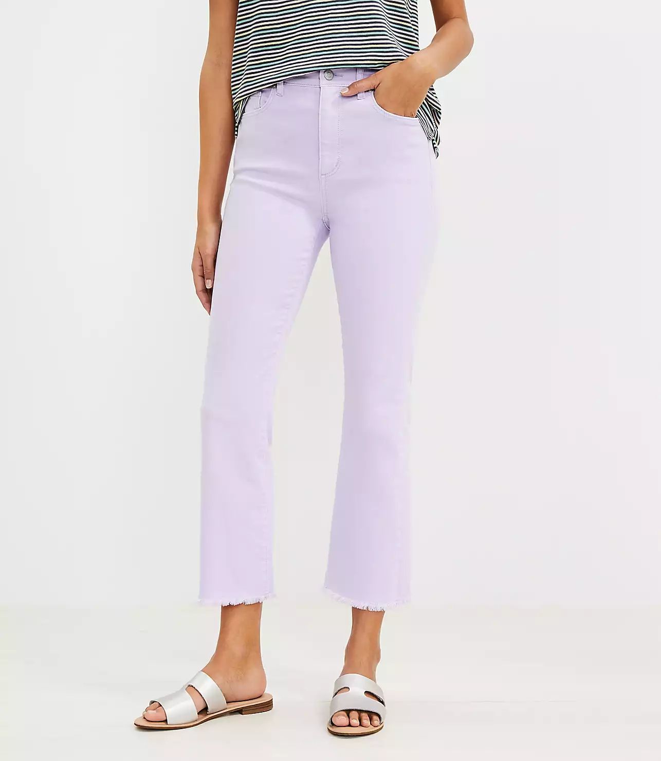 Frayed High Rise Kick Crop Jeans in Frosted Lavender | LOFT
