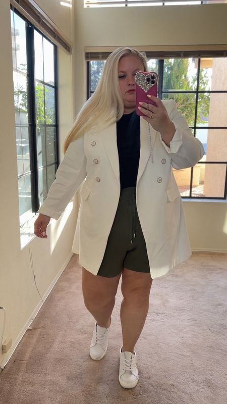 $59 Plus Size casual outfit idea
Scuba shorts xxl
Black top size 20
White blazer 22
White sneakers 

#LTKplussize #LTKover40 #LTKsalealert