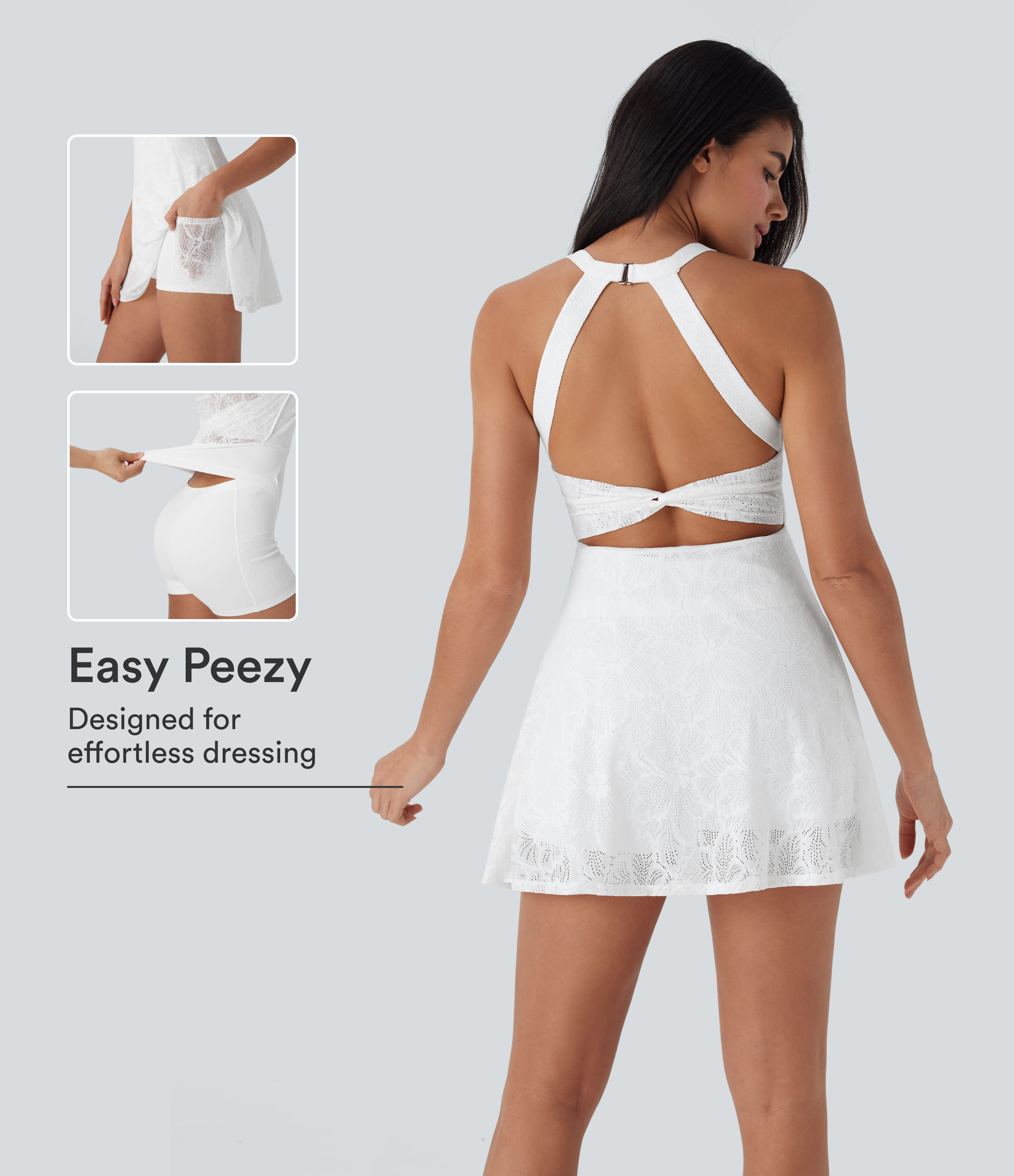 Halara Lace 2-in-1 Mini Dance Active Dress with Pockets-Easy Peezy Workout Dress - White - XS | HALARA