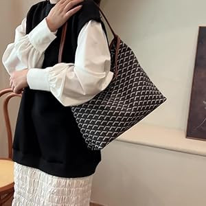 Geometric pattern hobo bag, large capacity shoulder/handbag with matching trim, stylish women's c... | Amazon (US)