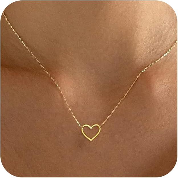 Gold Heart Necklace for Women - Dainty Gold Necklace 18K Gold/Silver Plated Cute Heart Necklace S... | Amazon (US)