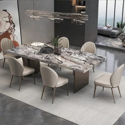 Modern Rectangular Glossy Marble Dining Table Set | Wayfair North America