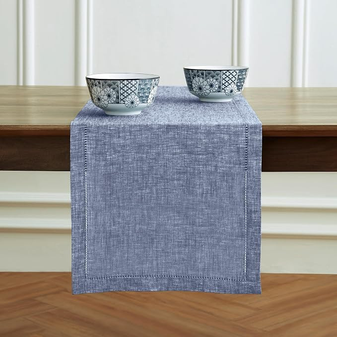 Solino Home Linen Table Runner 48 inches Long – 100% Pure Linen Chambray Indigo Table Runner 14... | Amazon (US)