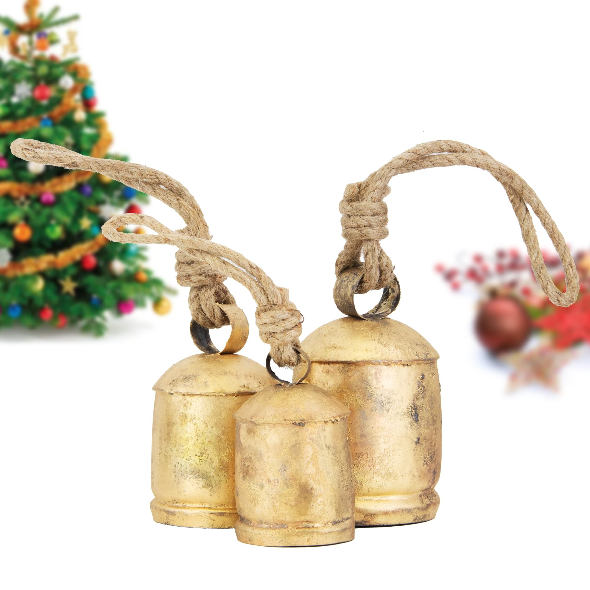 Vintage Rustic Cow Bell Christmas Bell Set - Shabby Chic Holiday Decor - Set of 3 Bells in Variou... | Amazon (US)