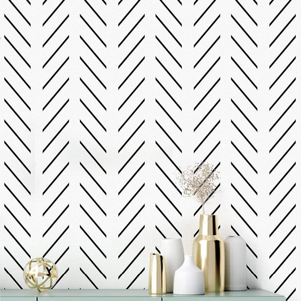 Erfoni Black and White Peel and Stick Wallpaper Modern Herringbone Contact Paper Bathroom 17.7inc... | Amazon (US)