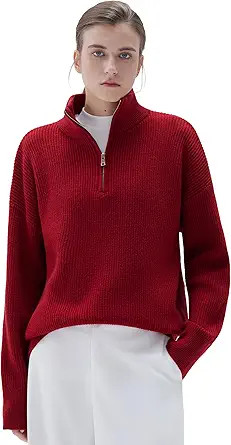 SUUKSESS Women Oversized Cashmere Blend Quarter Zip Pullover Sweater Long Sleeve Collared Ribbed ... | Amazon (US)