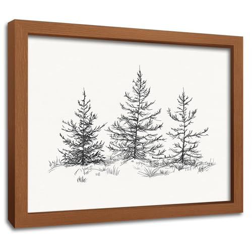 Framed Christmas Tree Wall Art, Christmas Art Print Rustic Vintage Illustration Black and White Canvas Painting Pine Antique Print for Living Room Bedroom 8x10 inch | Amazon (US)