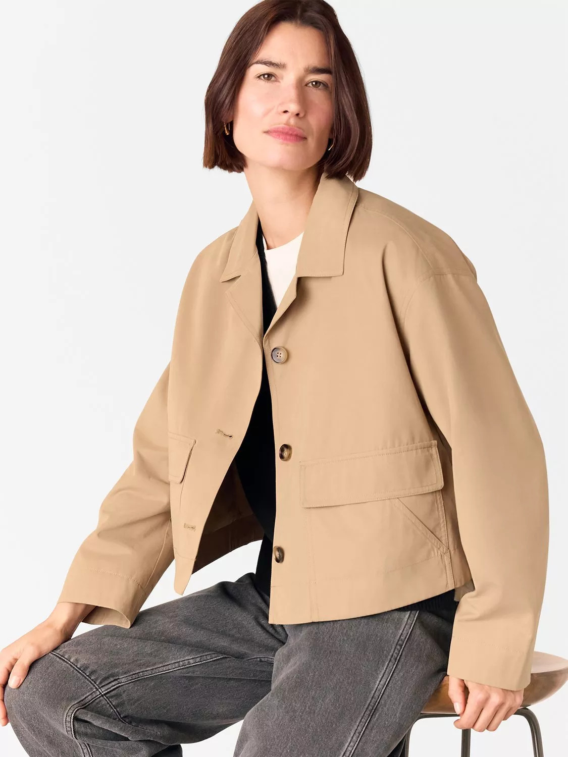 Whistles Short Cotton Blend Crop Buttoned Trench Coat | John Lewis (UK)
