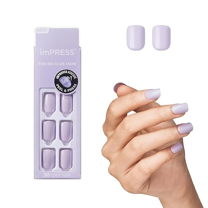 KISS imPRESS No Glue Mani Press On Nails, Color, 'Picture Purplect', Violet, Short Size, Squoval ... | Amazon (US)