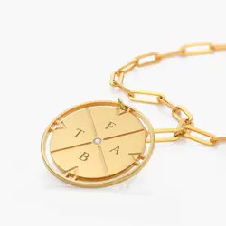 Engraved Compass Necklace with Diamond - Gold Vermeil | Oak & Luna (US)
