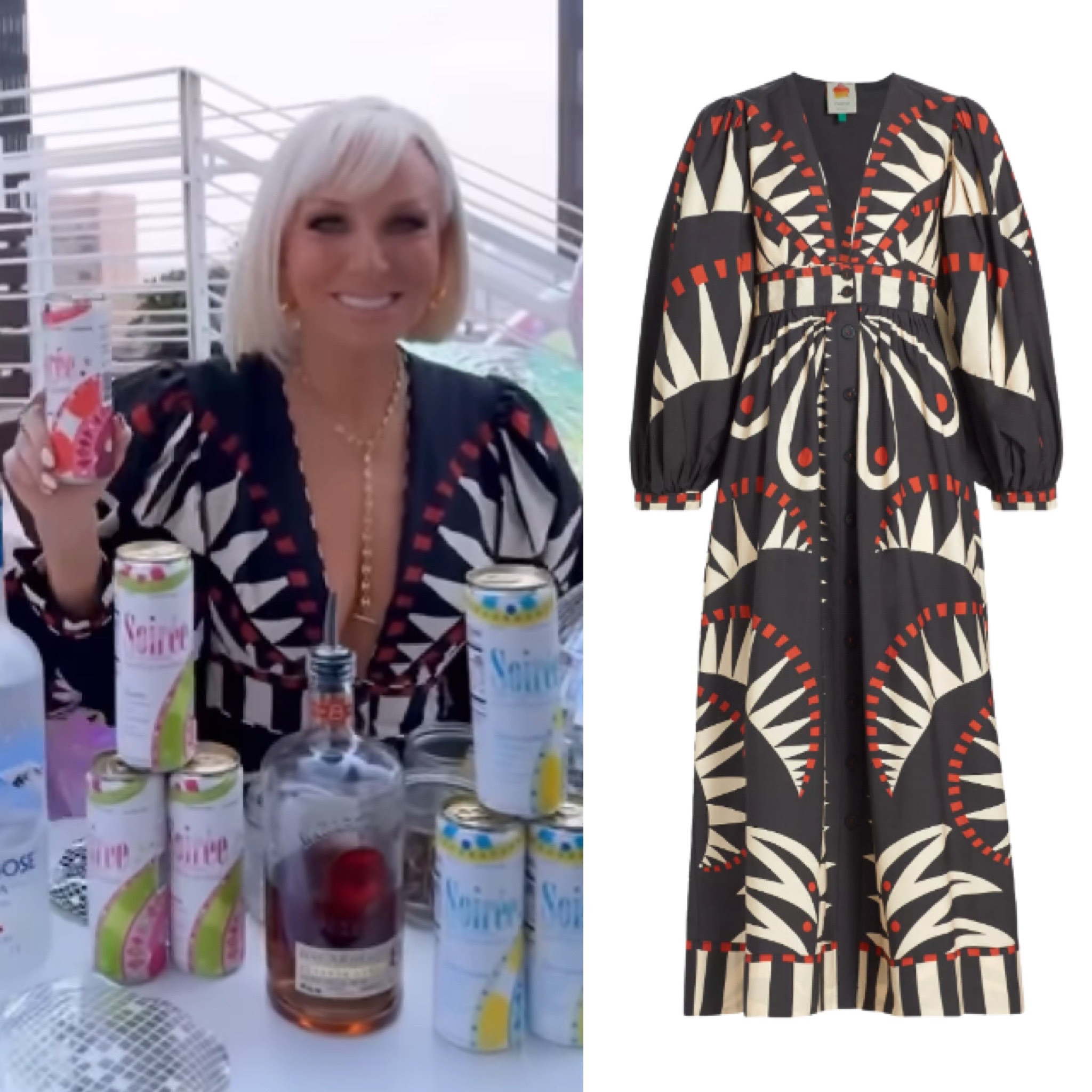 Margaret Josephs’ Navy Printed Puff Sleeve Dress 📸= @therealmargaretjosephs 