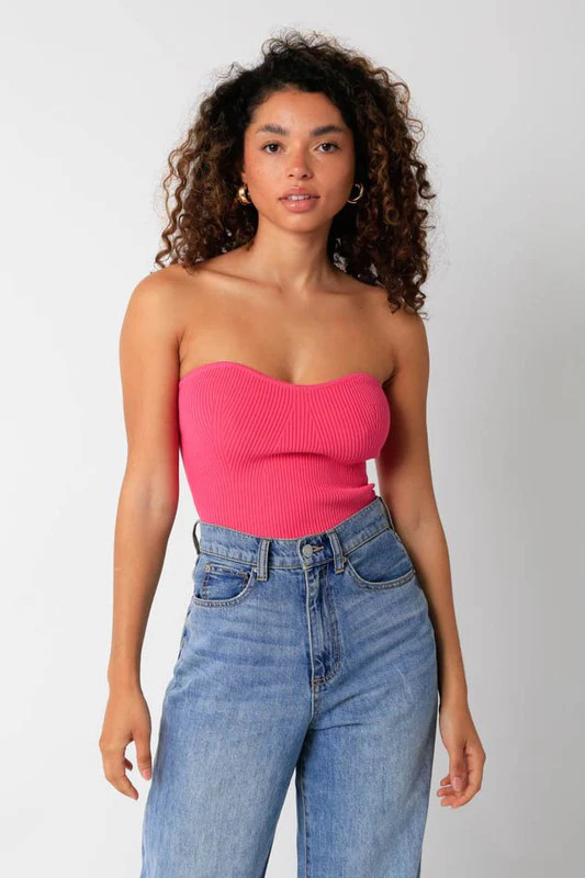 Leah Pink Ribbed Tube Top S | Boho Pink