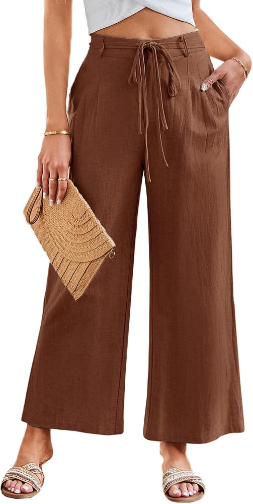 JASAMBAC Women's Linen Palazzo Lounge Pants High Waist Straight Wide Leg Fall Beach Causal Trouse... | Amazon (US)