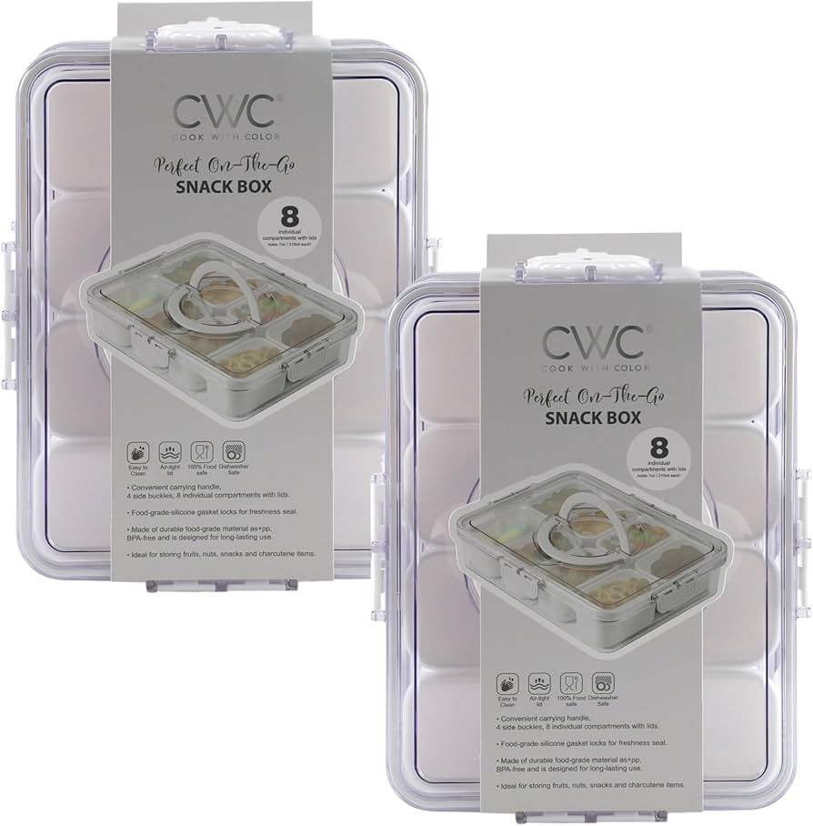 COOK WITH COLOR Snackle Box, On-The-Go Snack Container with 8 Compartments, Carrying Handle, 4 Si... | Amazon (US)