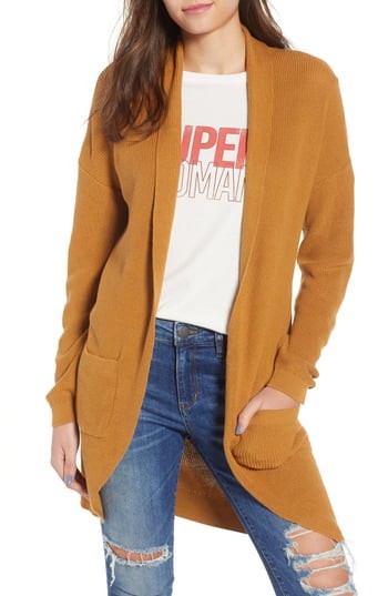 Women's Bp. Stitch Curve Hem Cardigan, Size XX-Small - Brown | Nordstrom